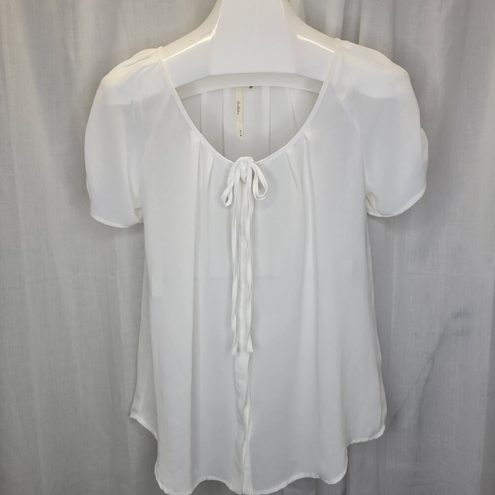Bellatrix Ivory Short Sleeve Button Front Blouse w/ Tie, M